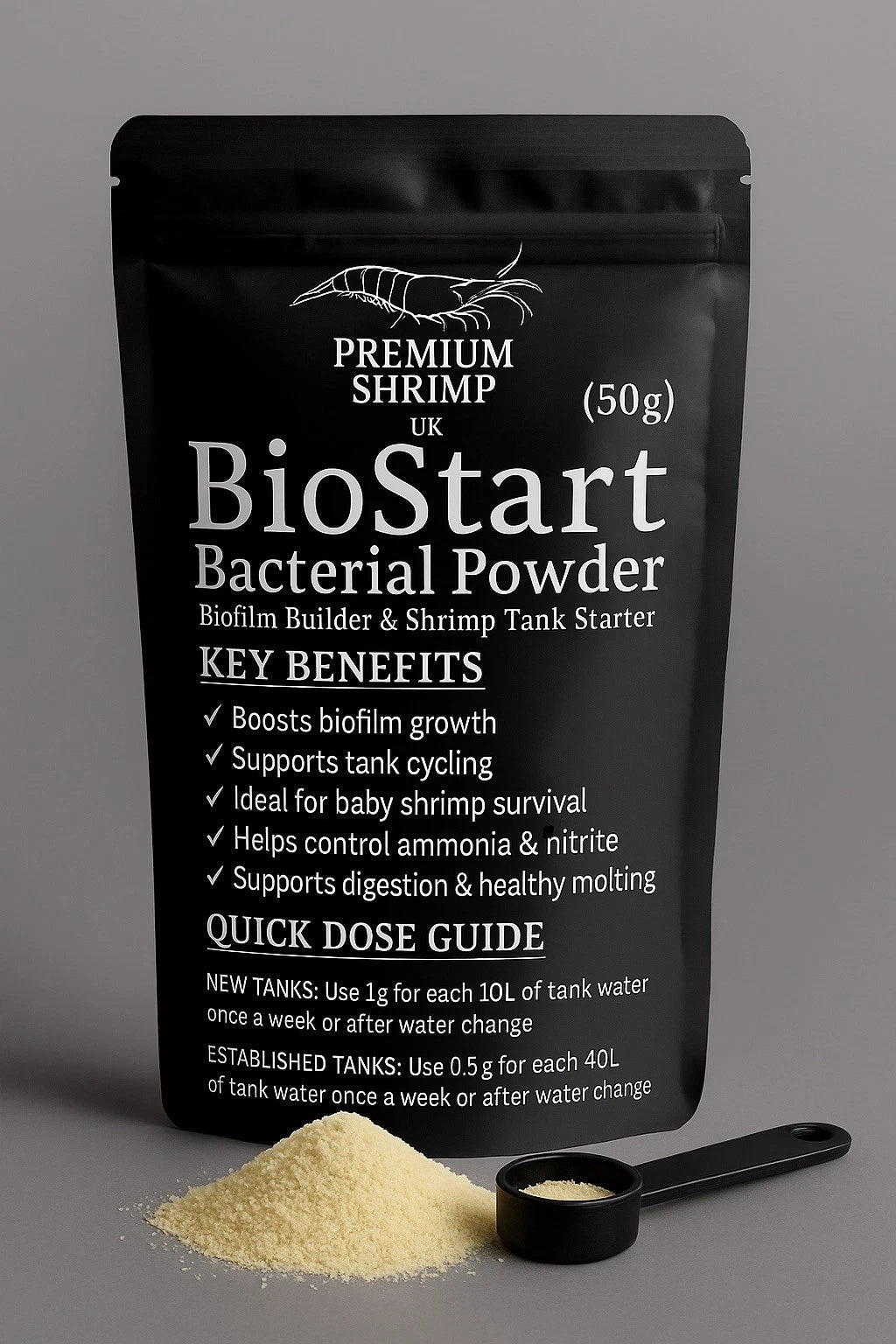 Premium Shrimp UK BioStart Bacterial Powder, Biofilm Builder-Shrimp Tank Starter