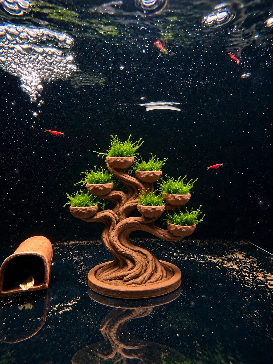 Live Moss Bonsai Tree Aquarium Decoration 3D Printed Shrimp Fish Tank Aquascape