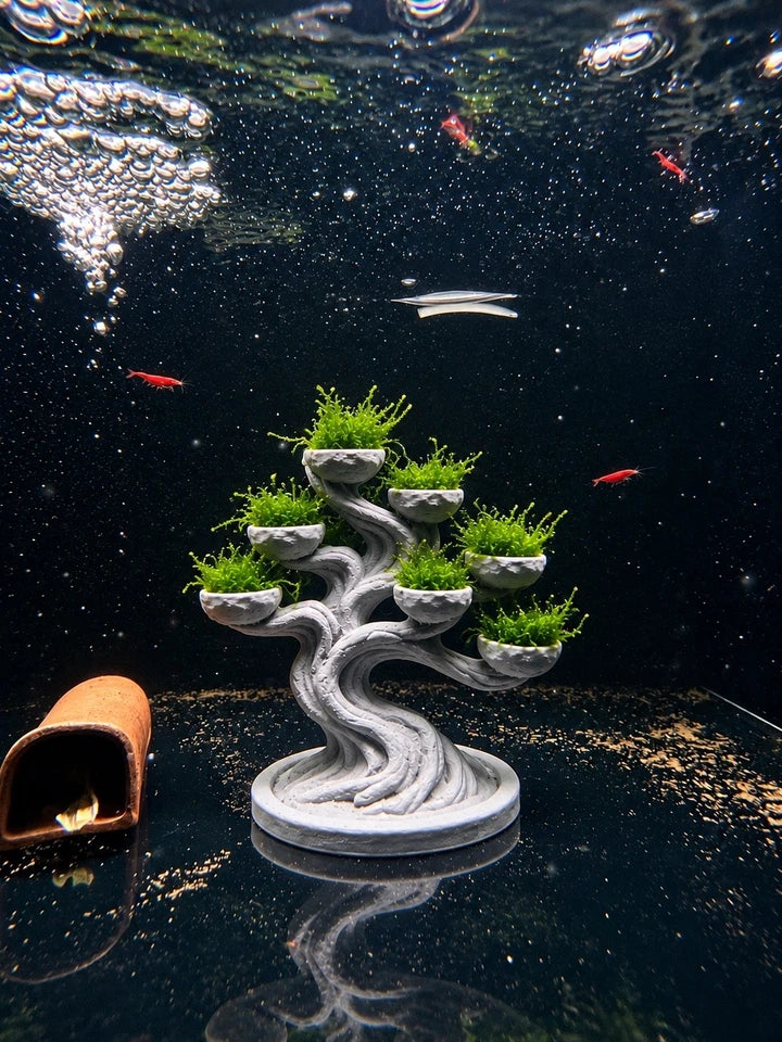 Live Moss Bonsai Tree Aquarium Decoration 3D Printed Shrimp Fish Tank Aquascape